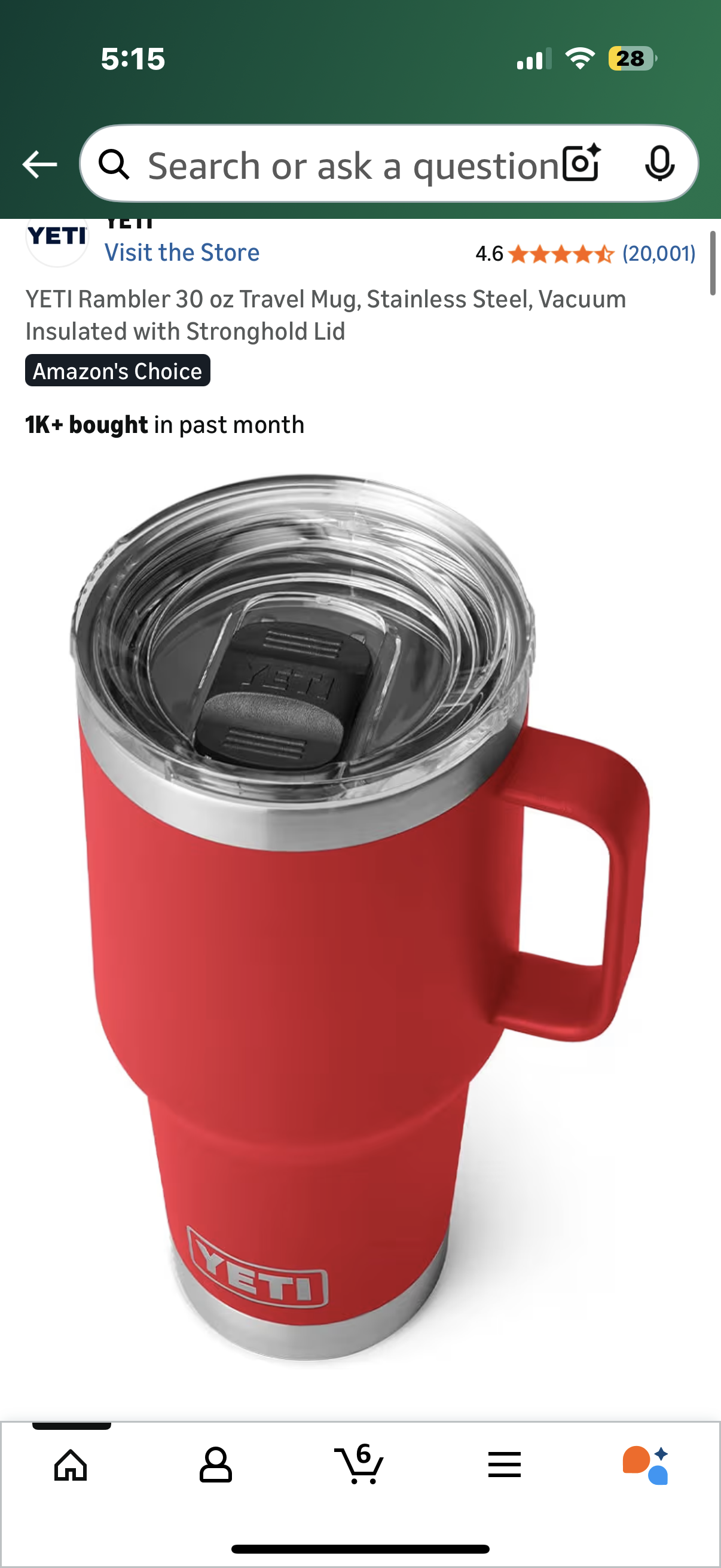 YETI Rambler 30 oz Travel Mug, Stainless Steel, Vacuum Insulated with Stronghold Lid