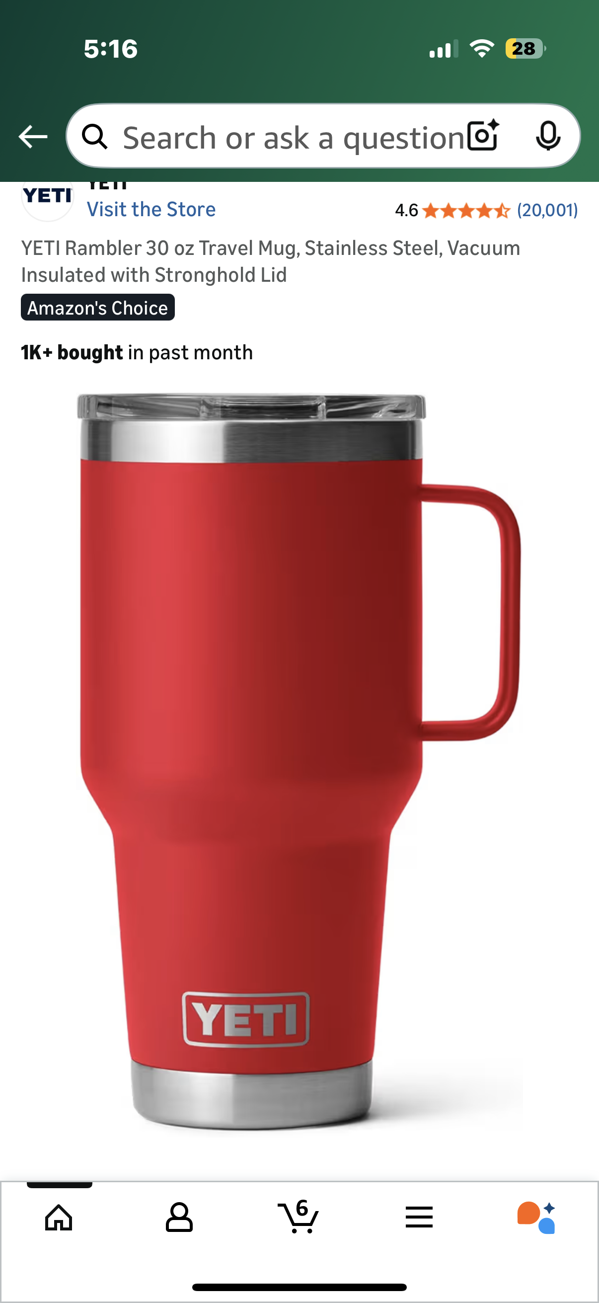 YETI Rambler 30 oz Travel Mug, Stainless Steel, Vacuum Insulated with Stronghold Lid