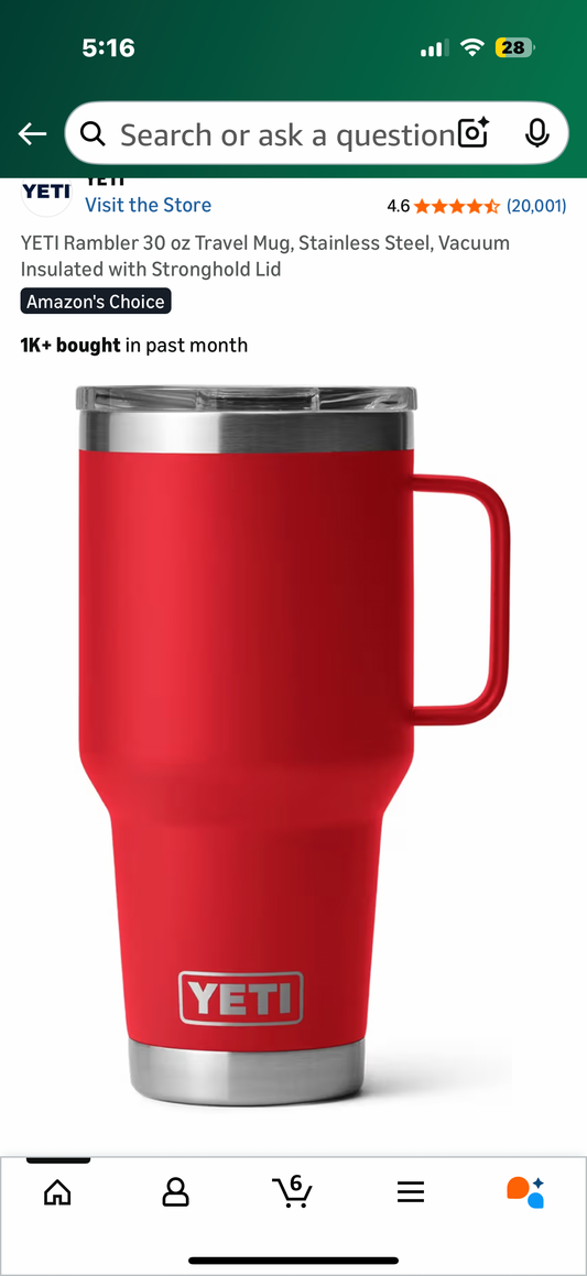 YETI Rambler 30 oz Travel Mug, Stainless Steel, Vacuum Insulated with Stronghold Lid