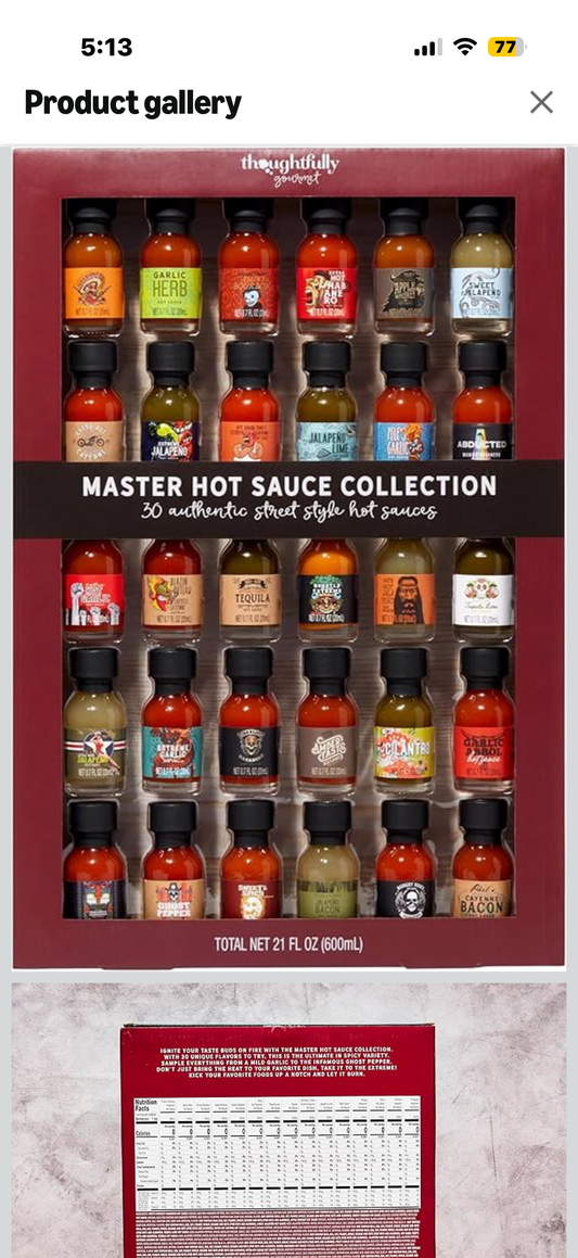 Thoughtfully Gourmet, Master Hot Sauce Collection Sampler Set, Flavors Include Garlic Herb, and More, Hot Sauce Gift, Set of 30