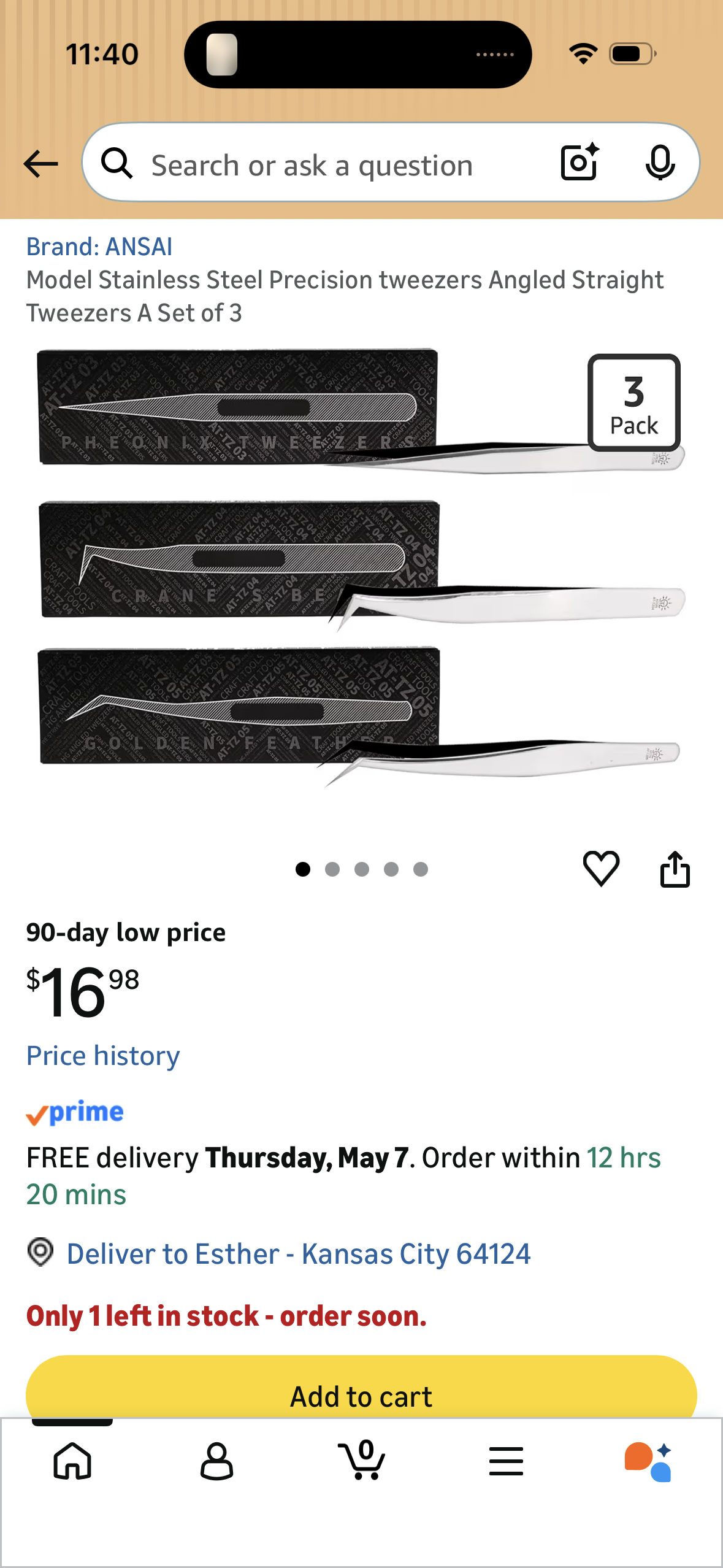 Model Stainless Steel Precision tweezers Angled Straight Tweezers A Set of 3