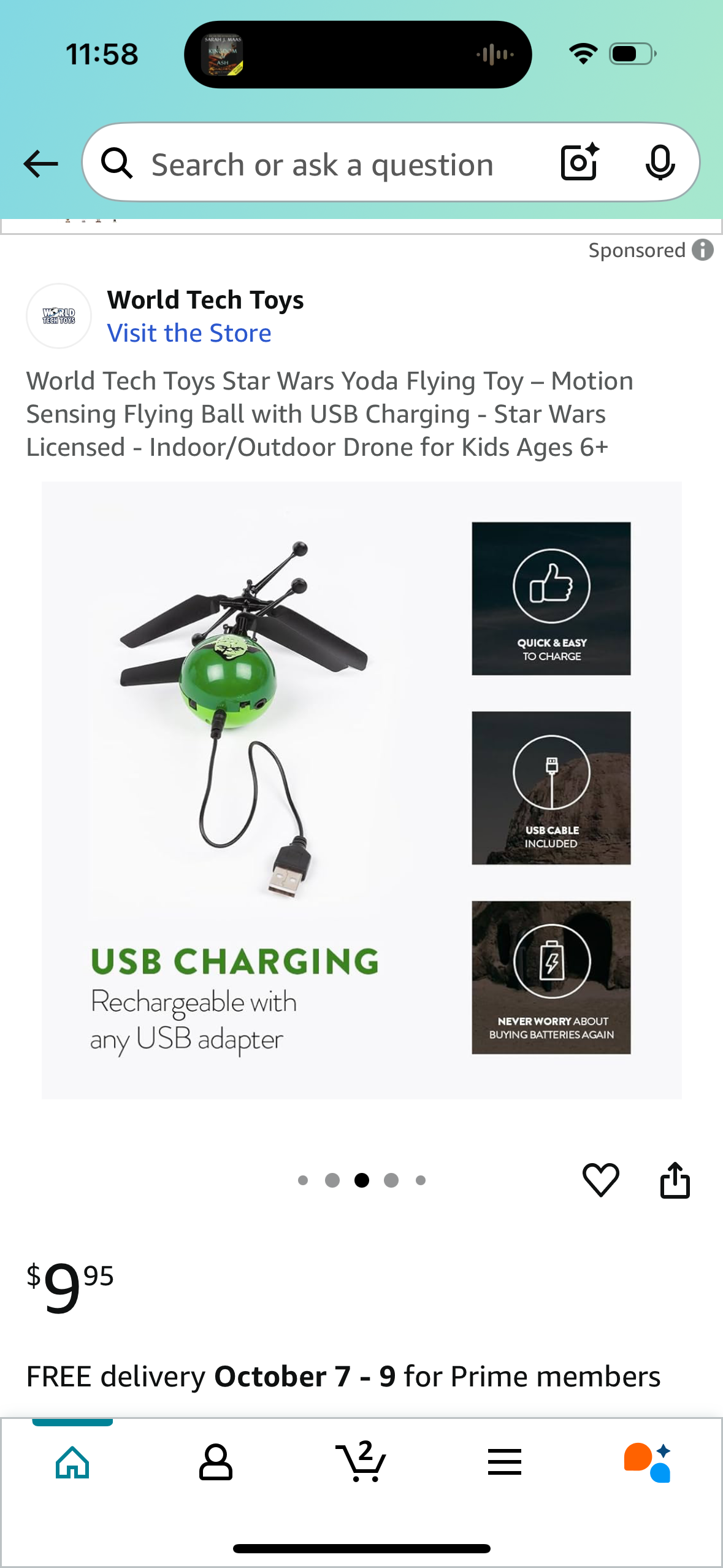World Tech Toys Star Wars Yoda Flying Toy - Motion Sensing Flying Ball with USB Charging - Star Wars Licensed - Indoor/Outdoor Drone for Kids Ages 6+