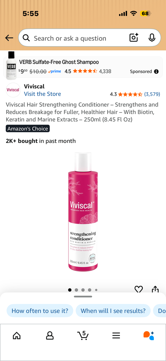 Viviscal Hair Strengthening Conditioner – Strengthens and Reduces Breakage for Fuller, Healthier Hair – With Biotin, Keratin and Marine Extracts – 250ml (8.45 Fl Oz
