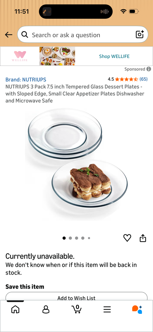 NUTRIUPS 3 Pack 7.5 inch Tempered Glass Dessert Plates - with Sloped Edge, Small Clear Appetizer Plates Dishwasher and Microwave Safe