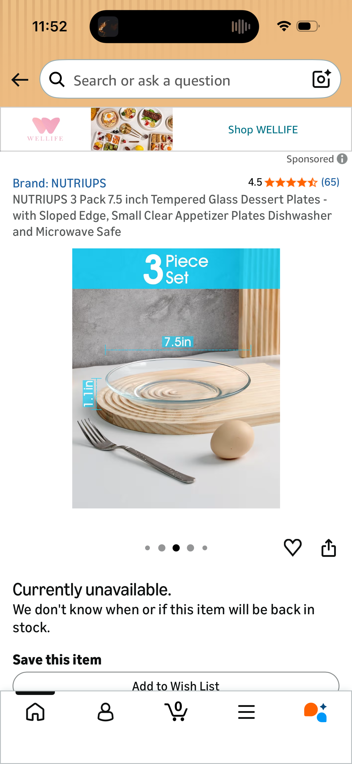 NUTRIUPS 3 Pack 7.5 inch Tempered Glass Dessert Plates - with Sloped Edge, Small Clear Appetizer Plates Dishwasher and Microwave Safe