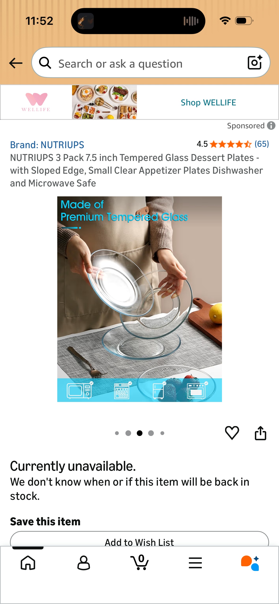 NUTRIUPS 3 Pack 7.5 inch Tempered Glass Dessert Plates - with Sloped Edge, Small Clear Appetizer Plates Dishwasher and Microwave Safe