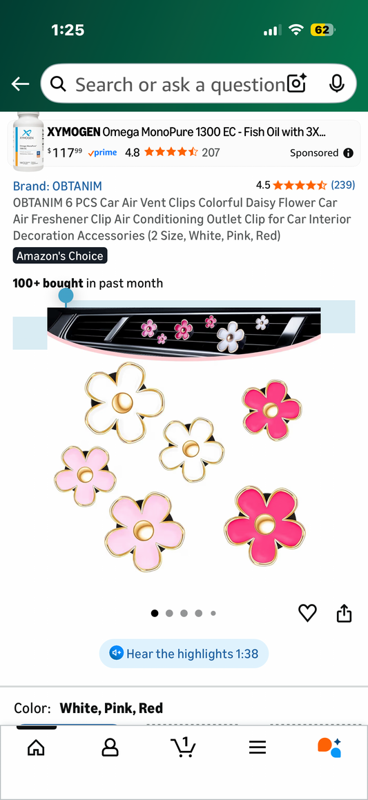 6 PCS Car Air Vent Clips Colorful Daisy Flower Car Air Freshener Clip Air Conditioning Outlet Clip for Car Interior Decoration Accessories (2 Size, White, Pink, Red)