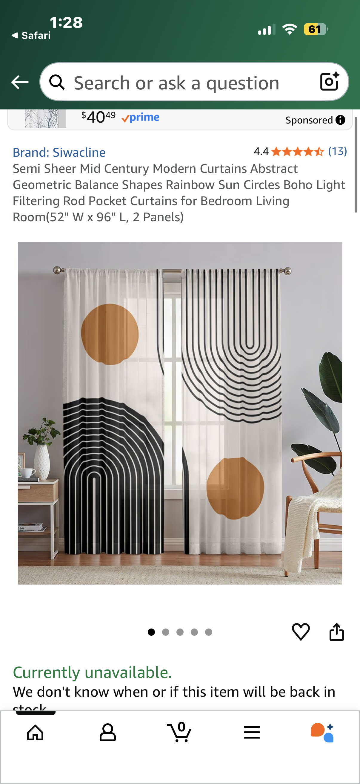 Siwacline Semi Sheer Mid Century Modern Curtains Abstract Geometric Balance Shapes Rainbow Sun Circles Boho Light Filtering Rod Pocket Curtains for Bedroom Living Room(52" W x 96" L, 2 Panels)