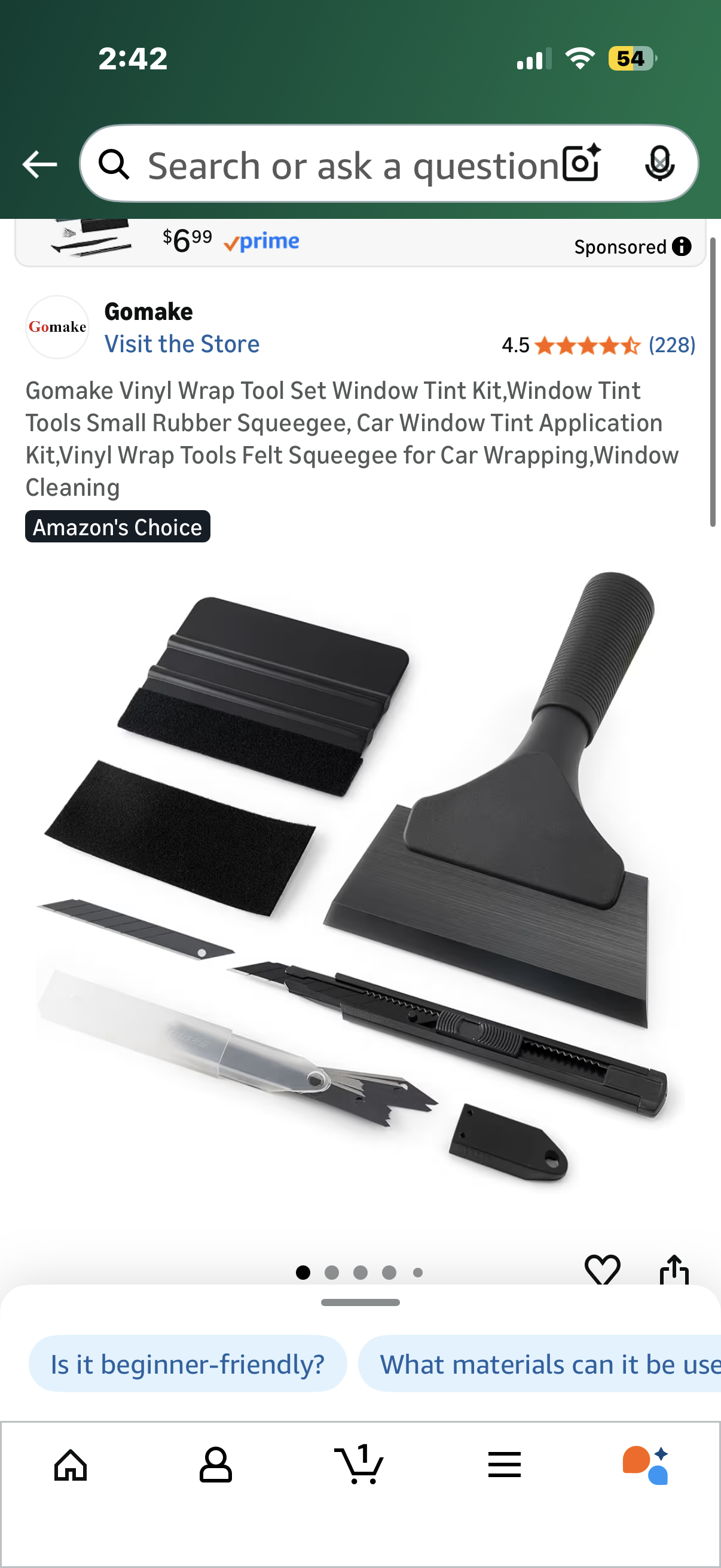 Gomake Vinyl Wrap Tool Set Window Tint Kit,Window Tint Tools Small Rubber Squeegee, Car Window Tint Application Kit,Vinyl Wrap Tools Felt Squeegee for Car Wrapping,Window Cleaning