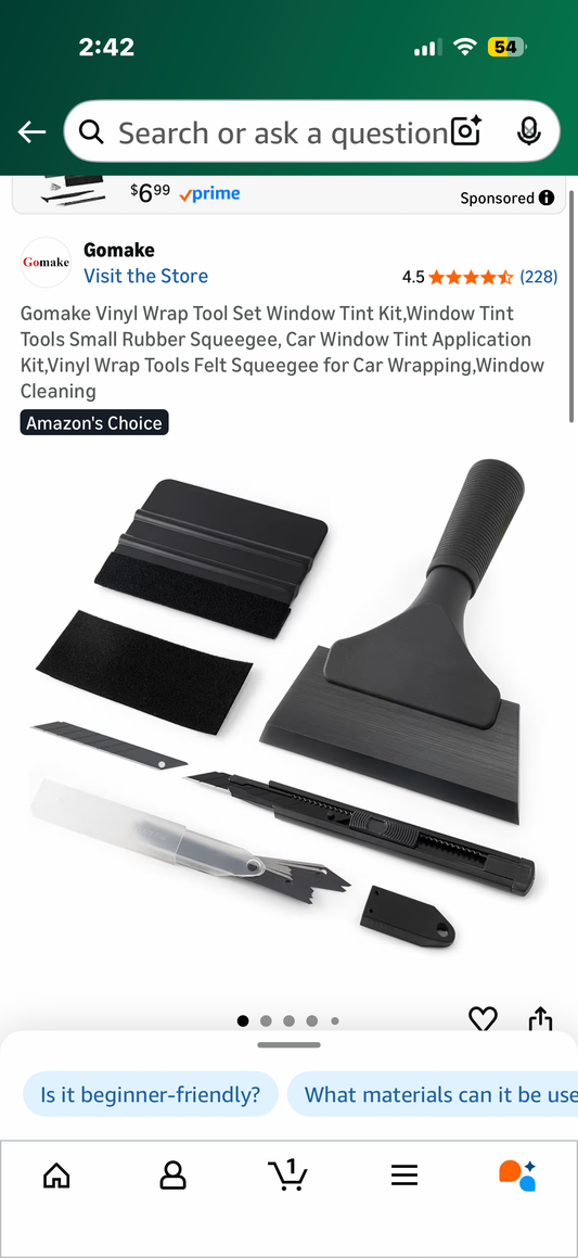 Gomake Vinyl Wrap Tool Set Window Tint Kit,Window Tint Tools Small Rubber Squeegee, Car Window Tint Application Kit,Vinyl Wrap Tools Felt Squeegee for Car Wrapping,Window Cleaning