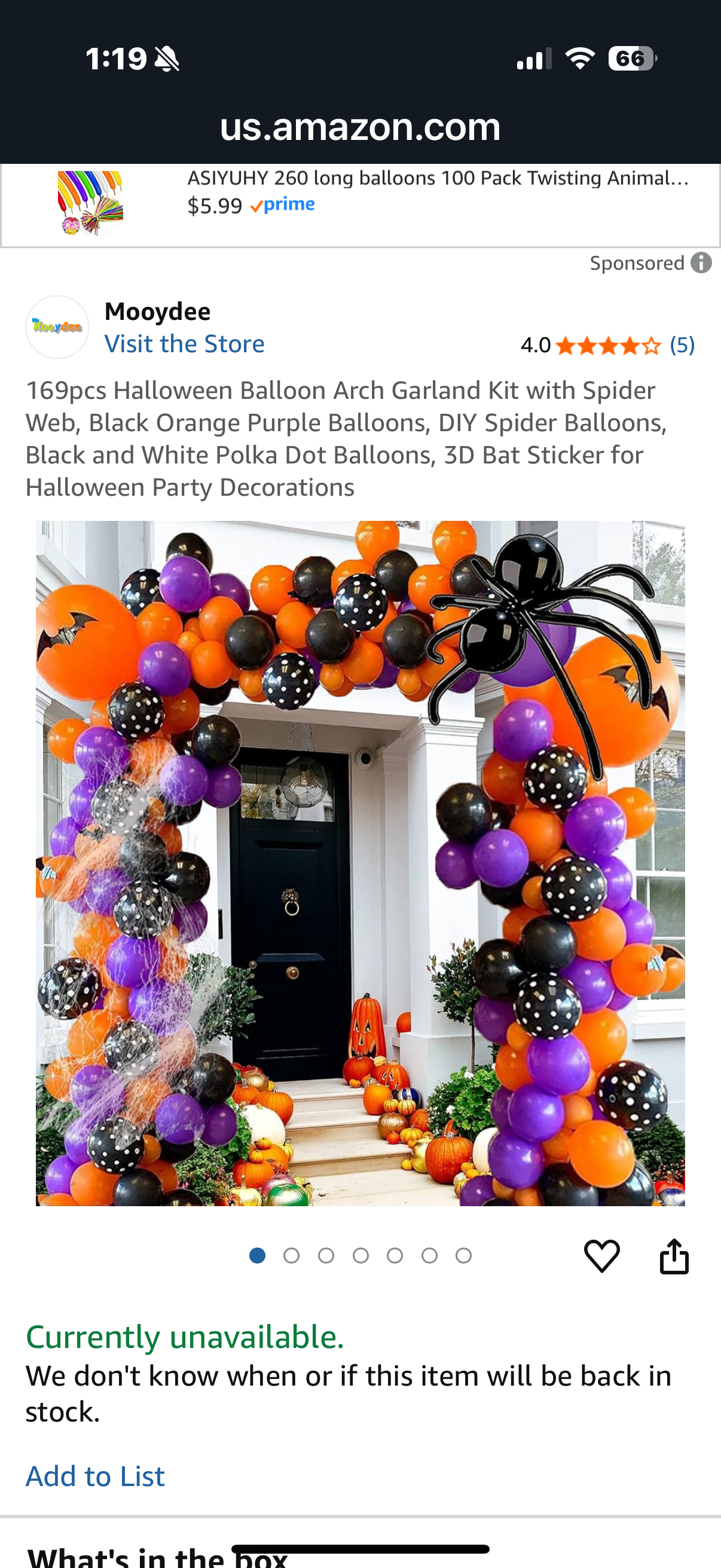 169pcs Halloween Balloon Arch Garland Kit with Spider Web, Black Orange Purple Balloons, DIY Spider Balloons, Black and White Polka Dot Balloons, 3D Bat Sticker for Halloween Party Decorations