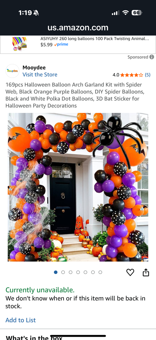 169pcs Halloween Balloon Arch Garland Kit with Spider Web, Black Orange Purple Balloons, DIY Spider Balloons, Black and White Polka Dot Balloons, 3D Bat Sticker for Halloween Party Decorations