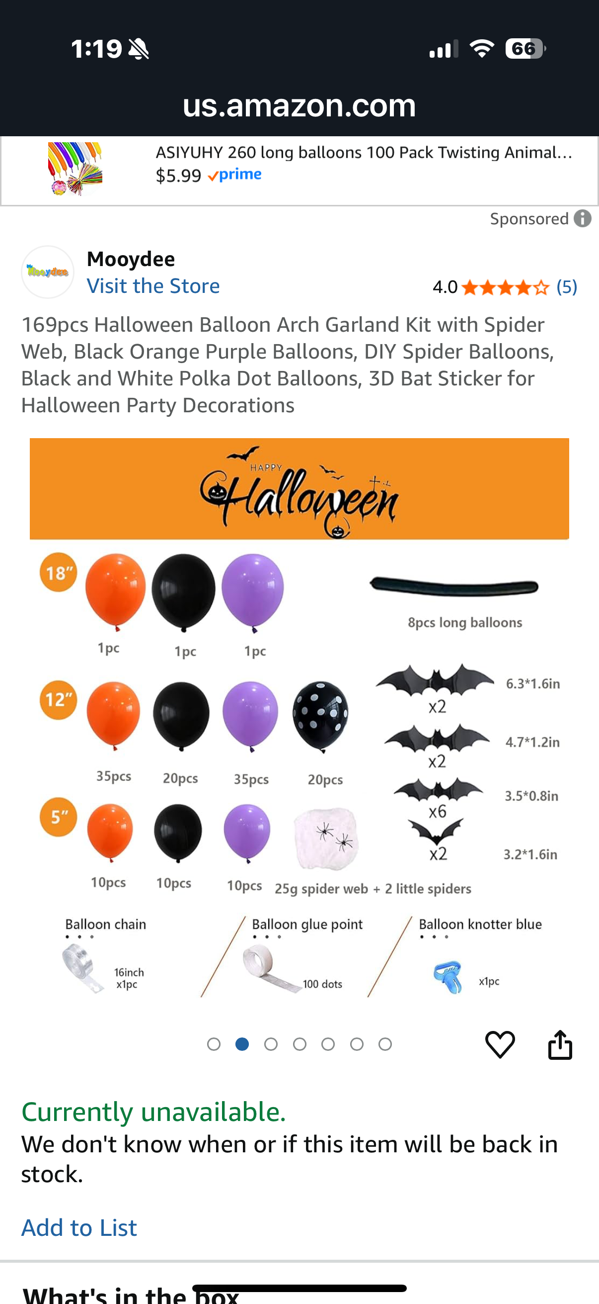 169pcs Halloween Balloon Arch Garland Kit with Spider Web, Black Orange Purple Balloons, DIY Spider Balloons, Black and White Polka Dot Balloons, 3D Bat Sticker for Halloween Party Decorations