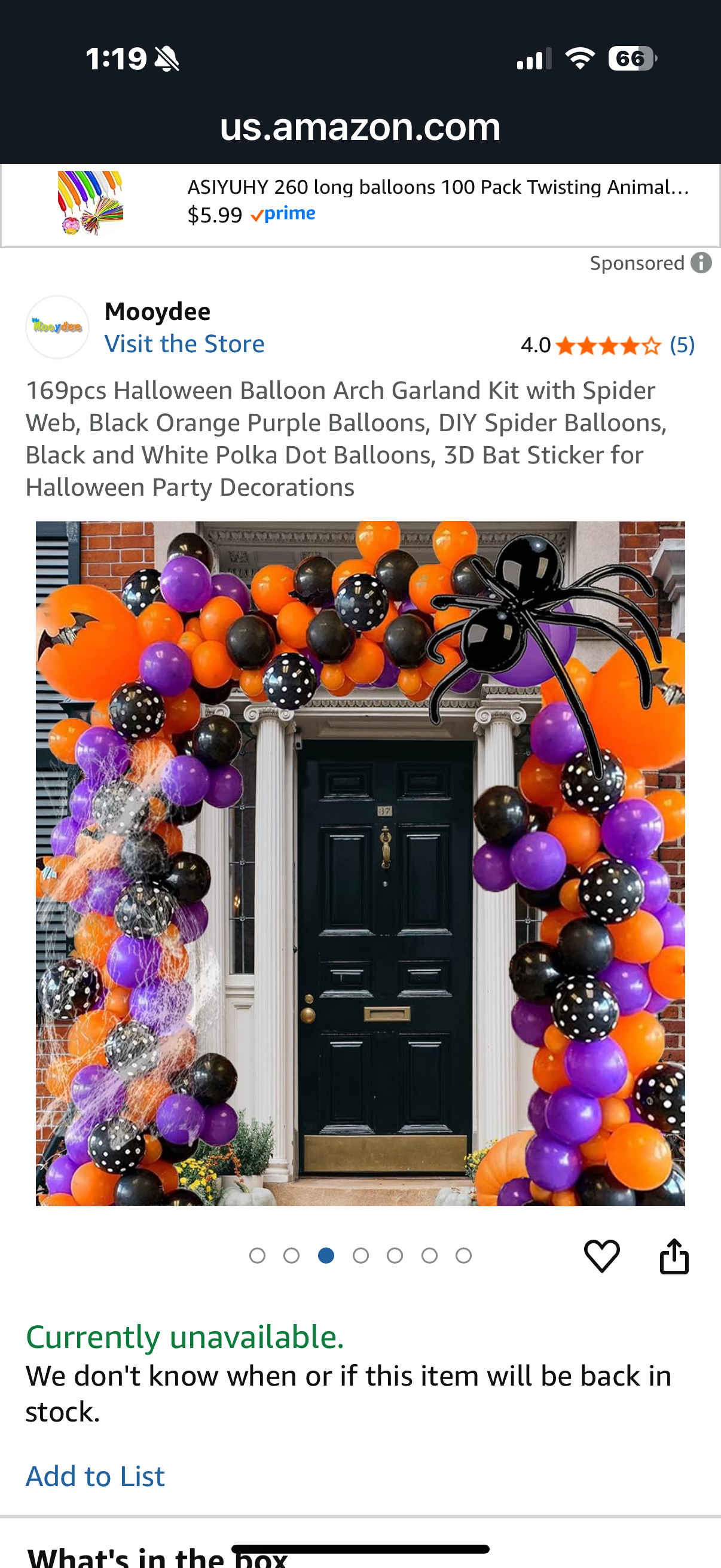 169pcs Halloween Balloon Arch Garland Kit with Spider Web, Black Orange Purple Balloons, DIY Spider Balloons, Black and White Polka Dot Balloons, 3D Bat Sticker for Halloween Party Decorations