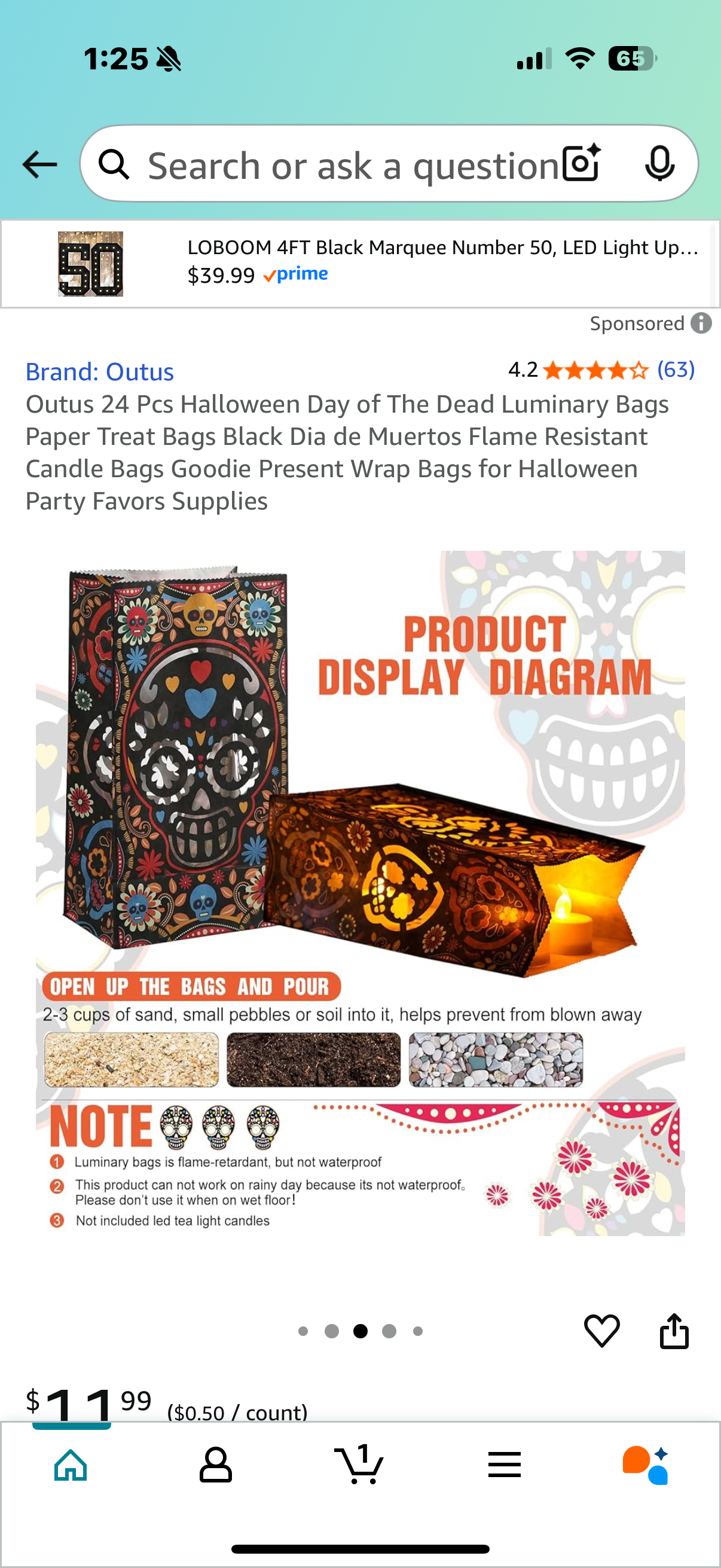 Outus 24 Pcs Halloween Day of The Dead Luminary Bags Paper Treat Bags Black Dia de Muertos Flame Resistant Candle Bags Goodie Present Wrap Bags for Halloween Party Favors Supplies