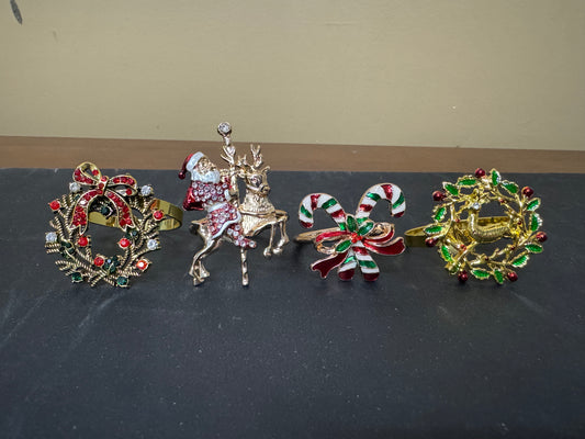 Christmas Napkin Rings Set of 4 Holders for Dinner Table Decoration Accessories