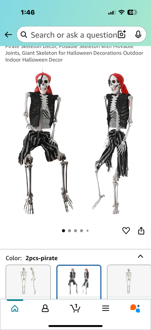 2Pack Skeletons, 2.4FT Halloween Life Size Skeleton, Pirate Skeleton Decor, Posable Skeleton with Movable Joints