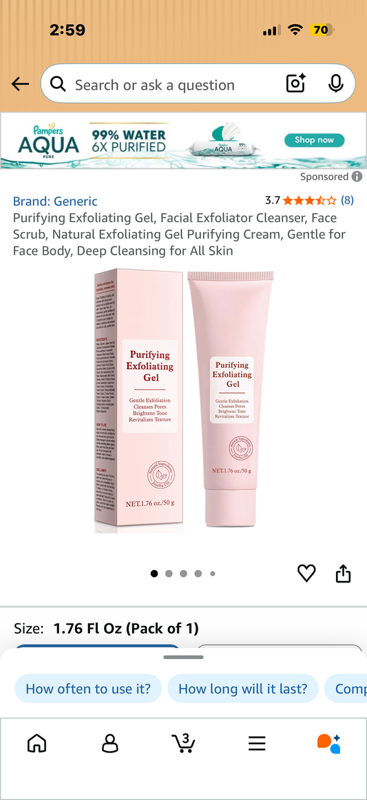 Purifying Exfoliating Gel, Facial Exfoliator Cleanser, Face Scrub, Natural Exfoliating Gel Purifying Cream, Gentle for Face Body, Deep Cleansing for All Skin