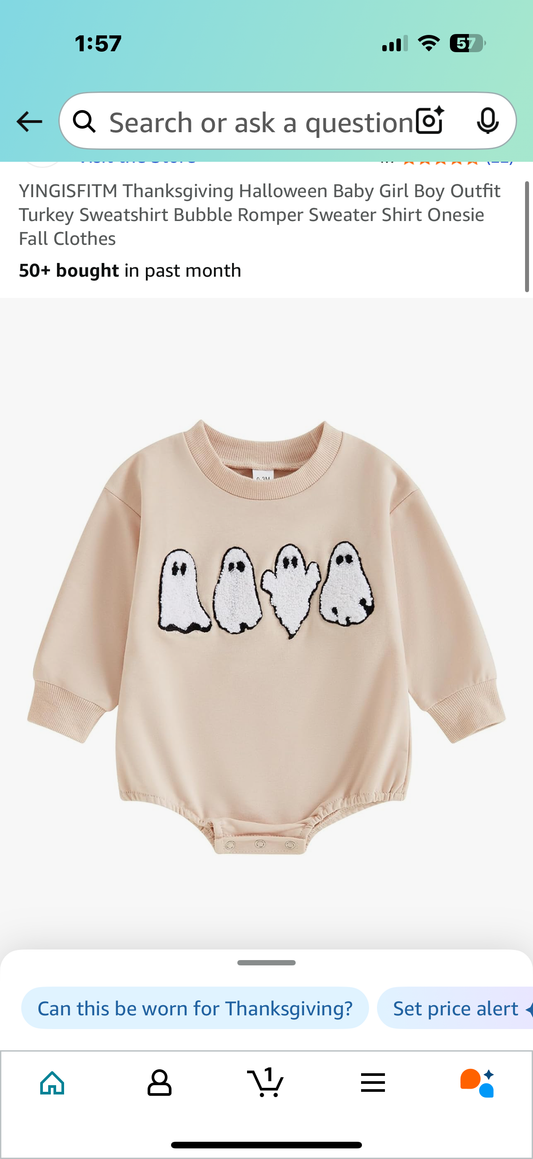 Thanksgiving Halloween Baby Girl Boy Outfit Turkey Sweatshirt Bubble Romper Sweater Shirt Onesie (Size 12-18 months )