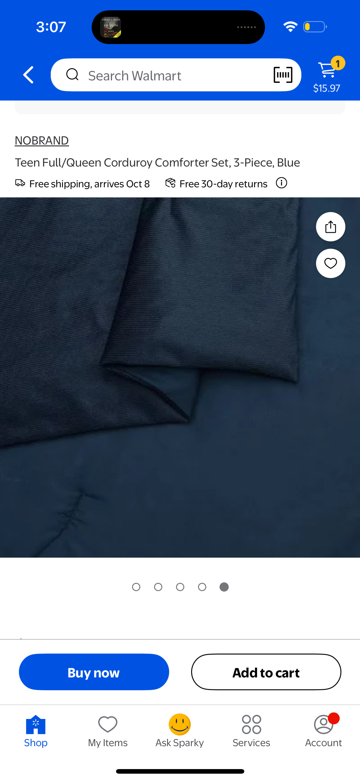 Full/Queen Corduroy Comforter Set, 3-Piece, Blue