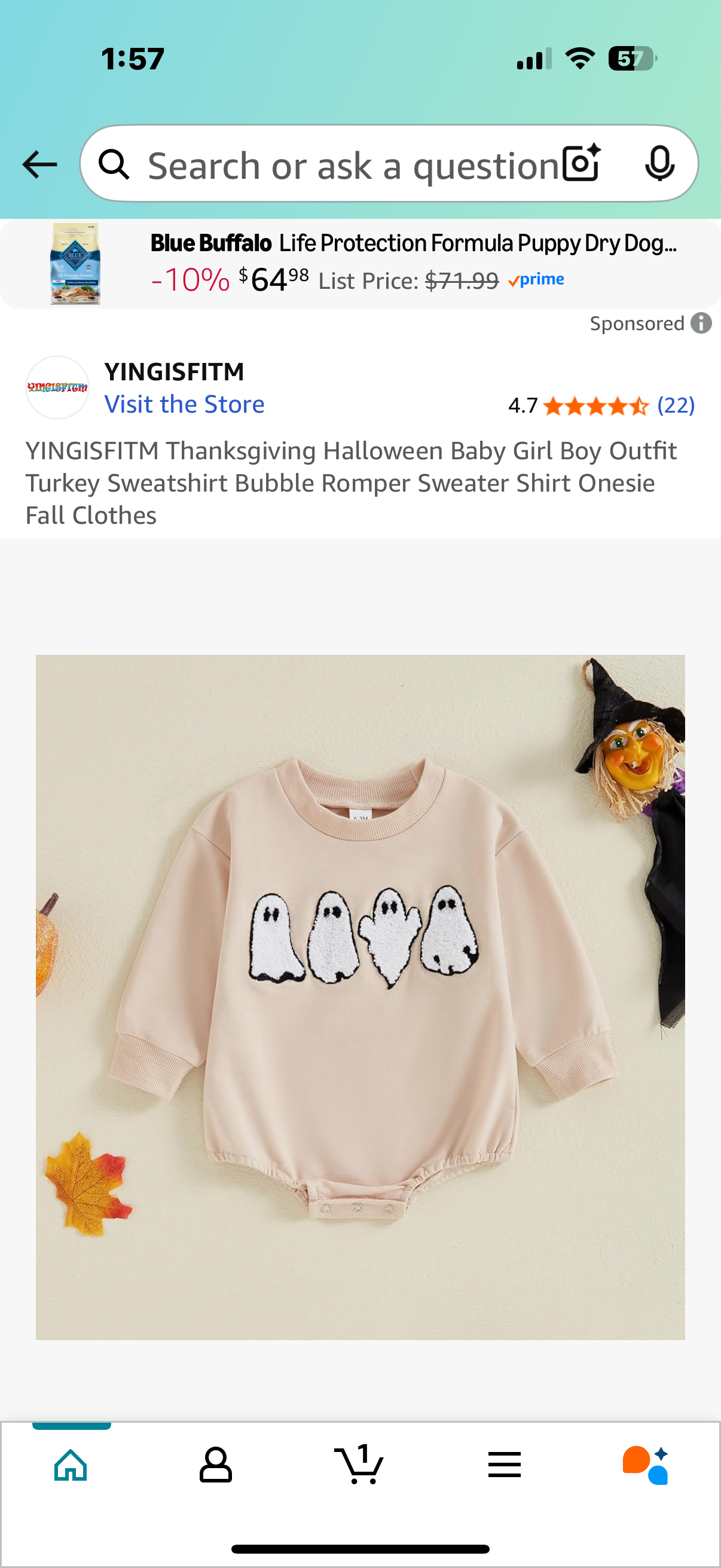 Thanksgiving Halloween Baby Girl Boy Outfit Turkey Sweatshirt Bubble Romper Sweater Shirt Onesie (Size 12-18 months )
