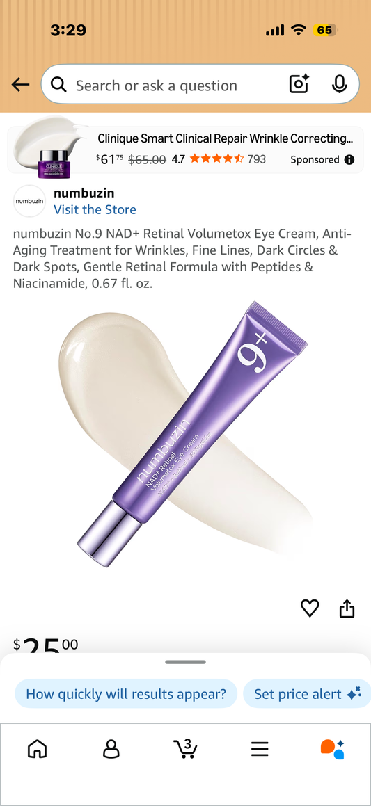 numbuzin No.9 NAD+ Retinal Volumetox Eye Cream, Anti-Aging Treatment for Wrinkles, Fine Lines, Dark Circles & Dark Spots, Gentle Retinal Formula with Peptides & Niacinamide, 0.67 fl. oz