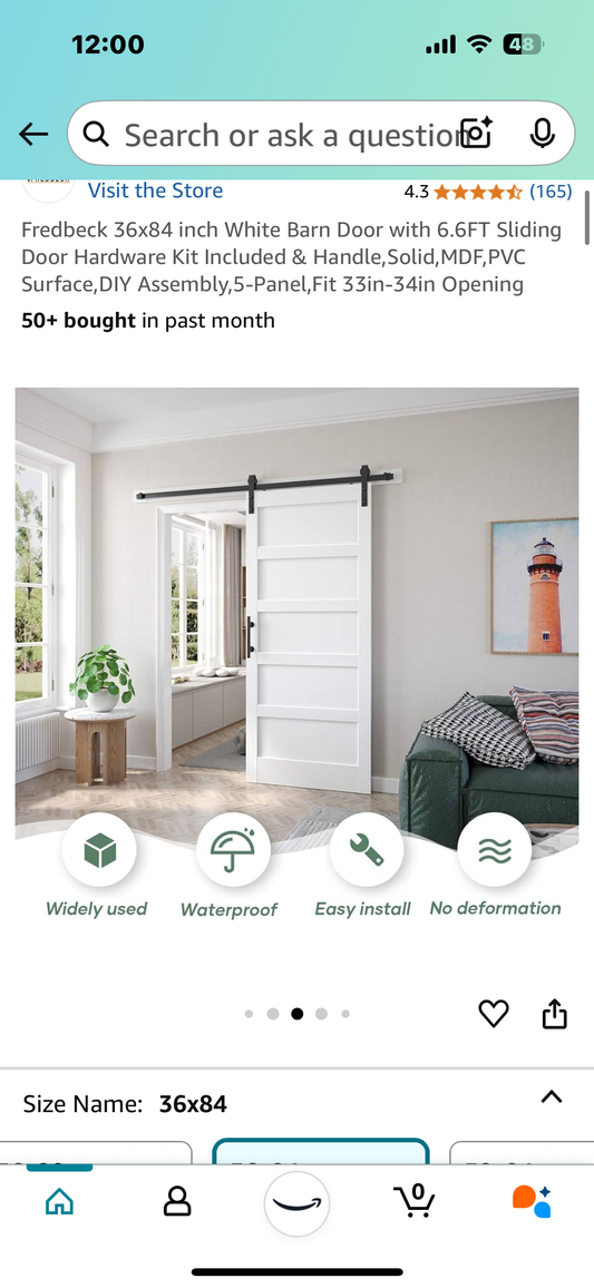 New - Barn Door 36” x 84” Solid White With Hardware Kit (L772)