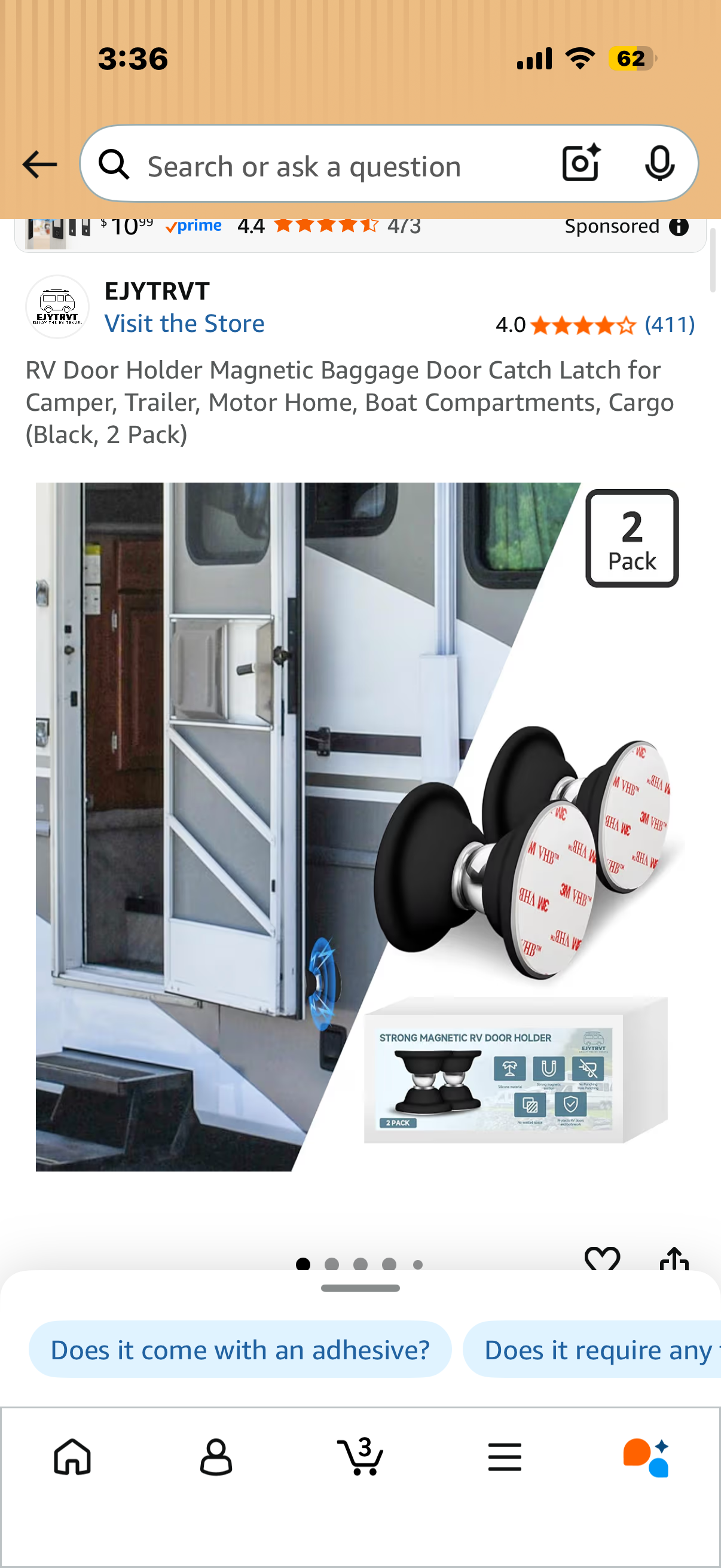 RV Door Holder Magnetic Baggage Door Catch Latch for Camper, Trailer, Motor Home, Boat Compartments, Cargo (Black, 2 Pack)
