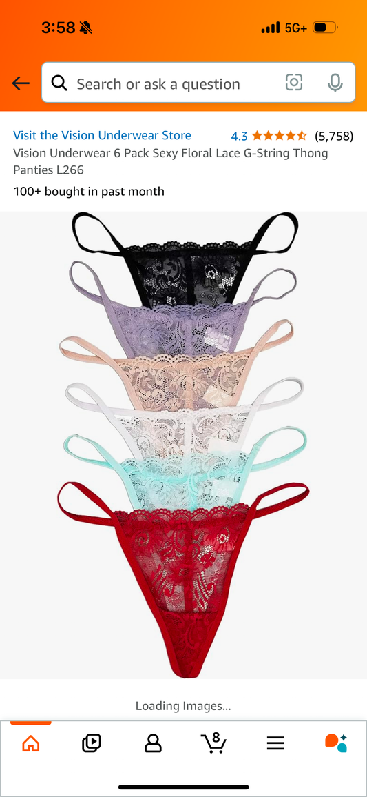 Vision Underwear 6 Pack Sexy Floral Lace G-String Thong Panties L266 Medium