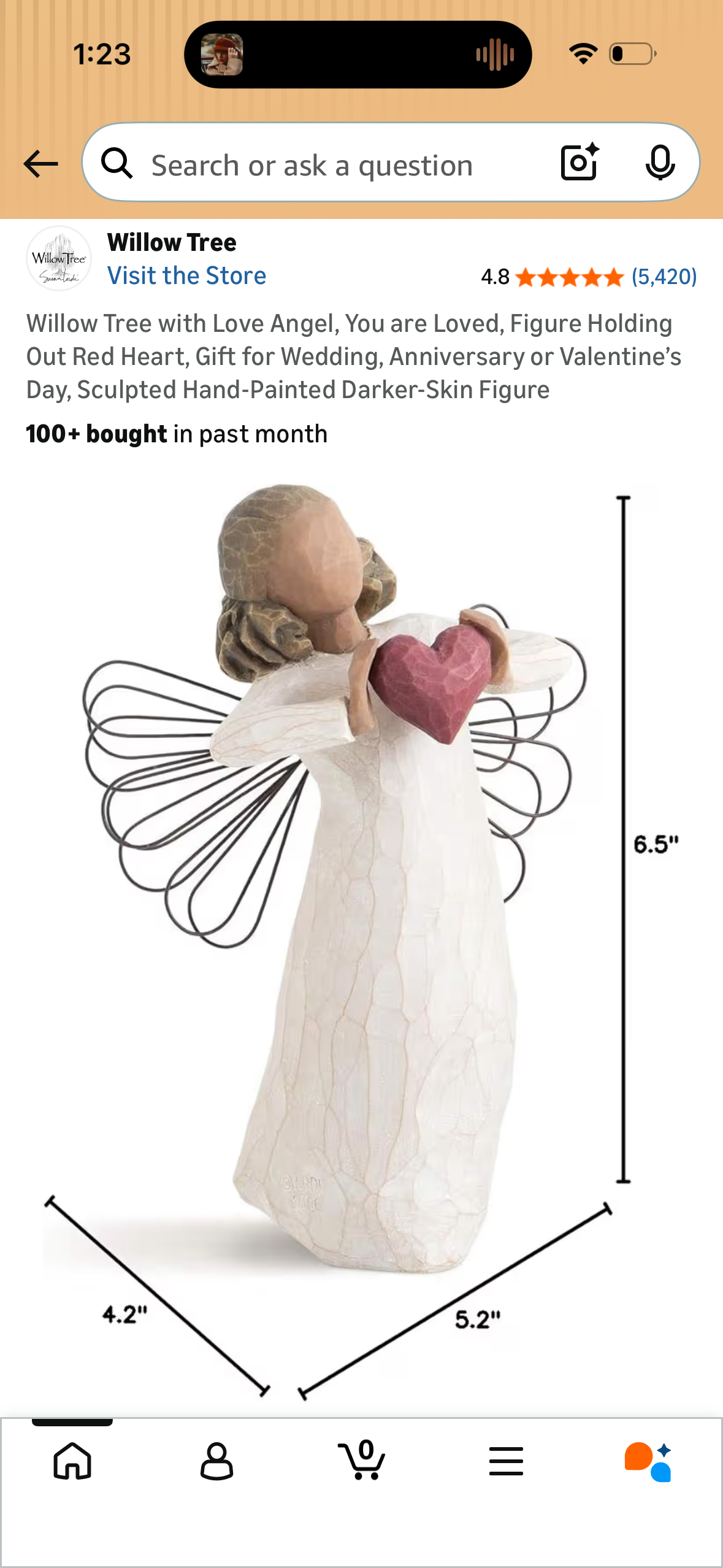 Willow Tree with Love Angel, You are Loved, Figure Holding Out Red Heart, Gift for Wedding, Anniversary or Valentine’s Day, Sculpted Hand-Painted Darker-Skin Figure