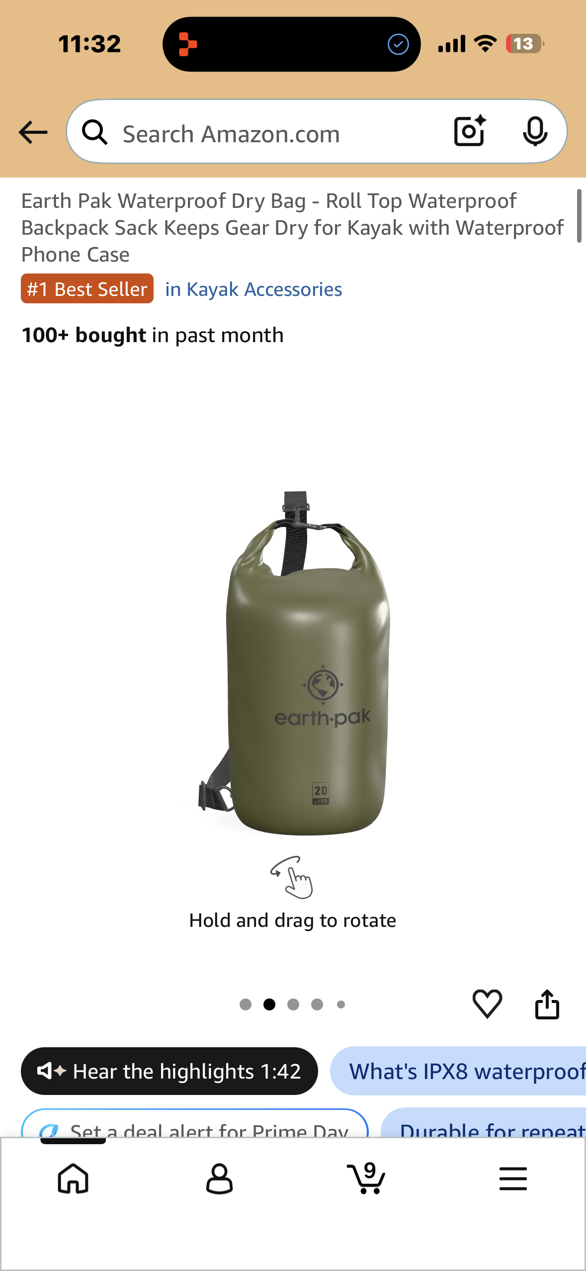 Earth Pak Waterproof Dry Bag - Roll Top Waterproof Backpack Sack Keeps Gear Dry for Kayak (40 L)