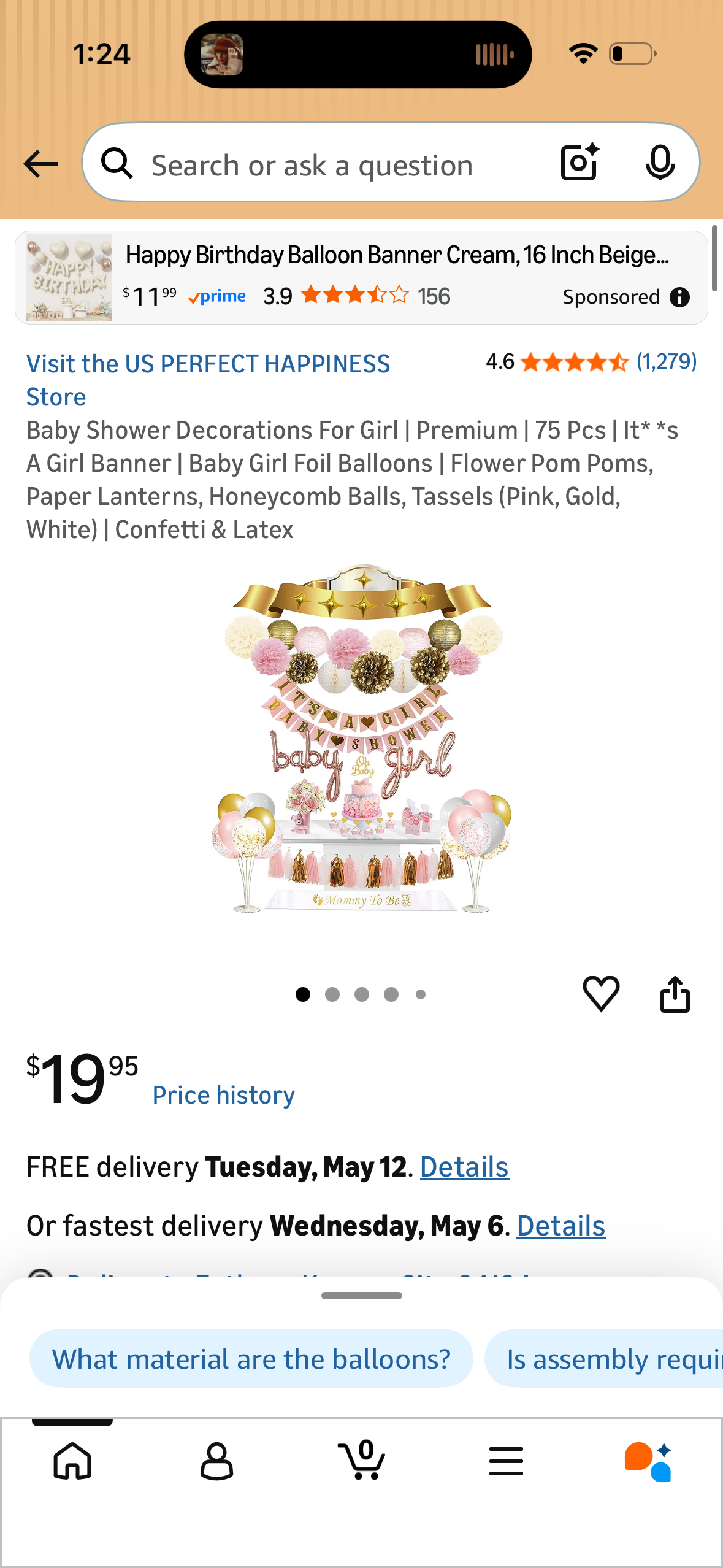 Baby Shower Decorations For Girl | Premium | 75 Pcs | It* *s A Girl Banner | Baby Girl Foil Balloons | Flower Pom Poms, Paper Lanterns, Honeycomb Balls, Tassels (Pink, Gold, White) | Confetti & Latex