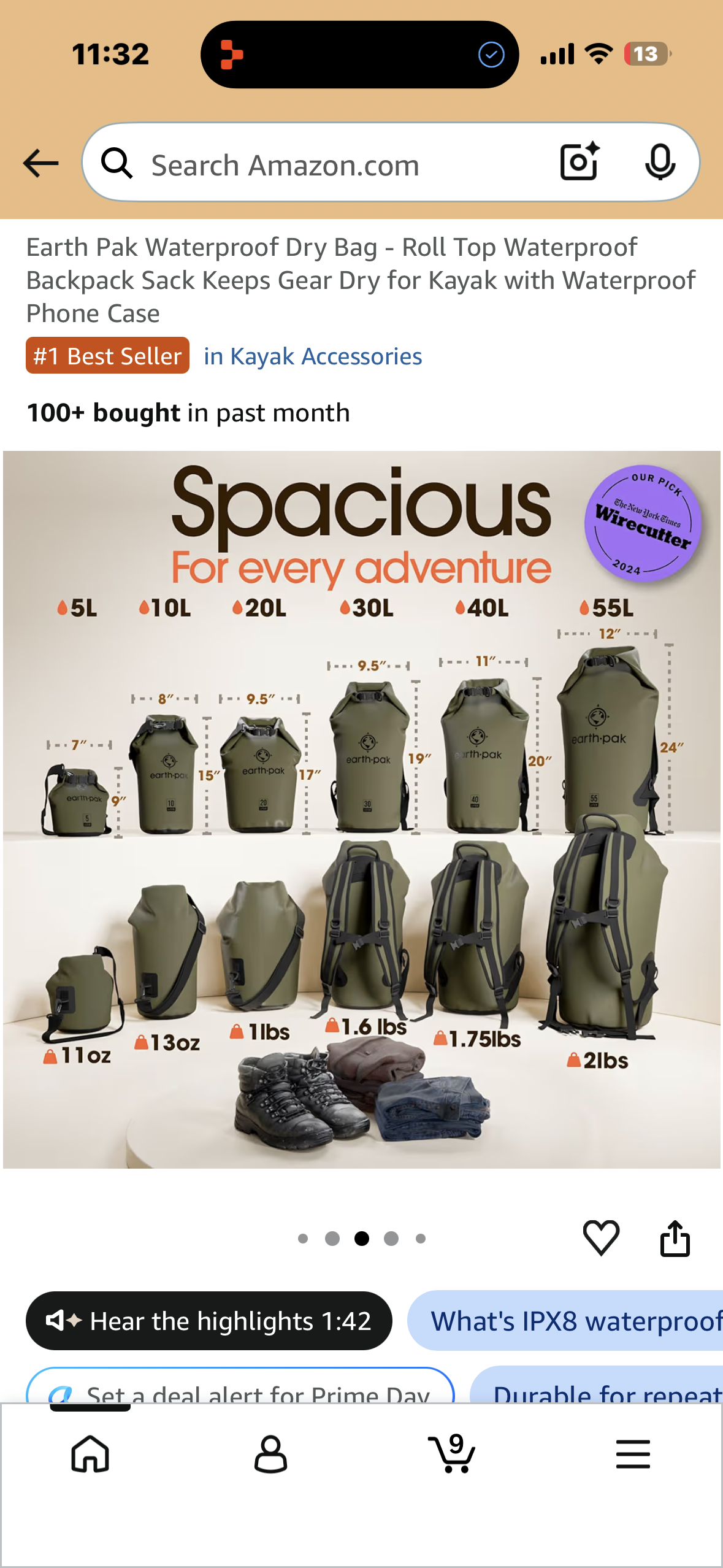 Earth Pak Waterproof Dry Bag - Roll Top Waterproof Backpack Sack Keeps Gear Dry for Kayak (40 L)