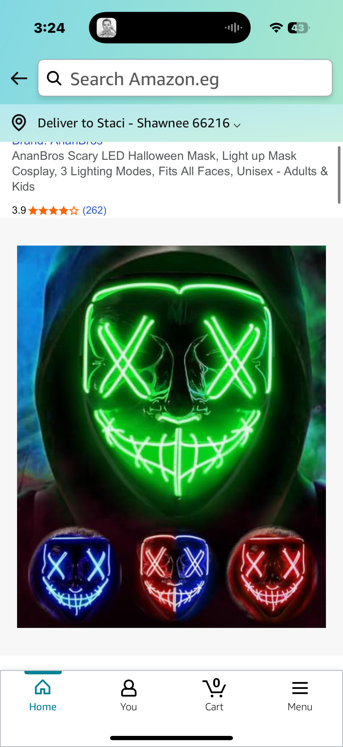 AnanBros Scary LED Halloween Mask, Light up Mask Cosplay, 3 Lighting Modes, Fits All Faces, Unisex - Adults & Kids
