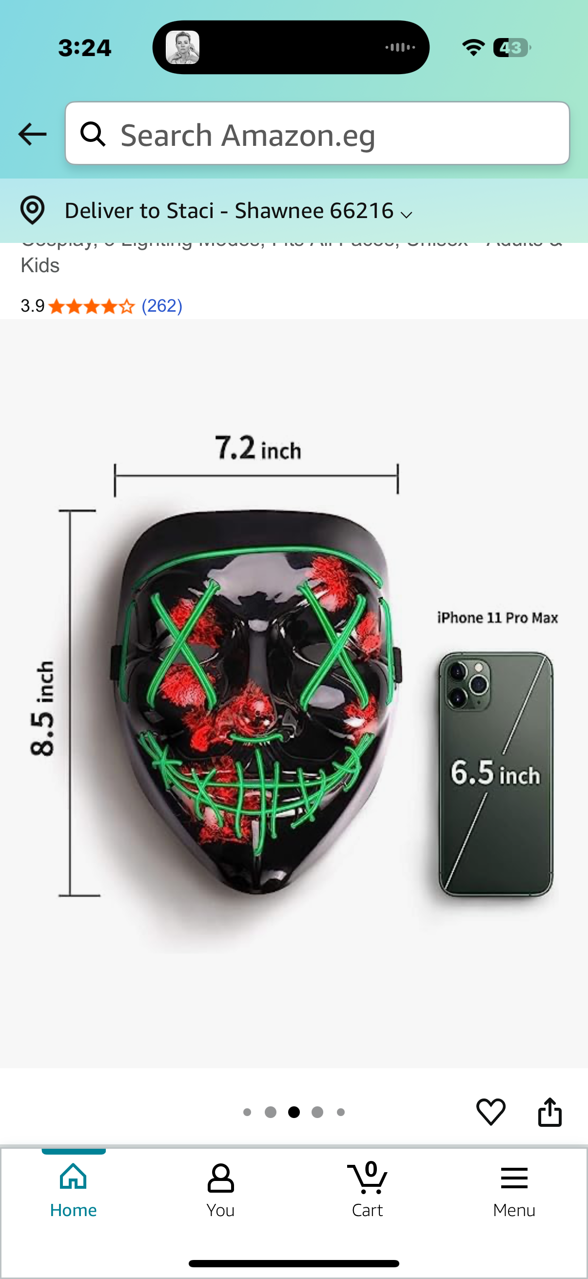 AnanBros Scary LED Halloween Mask, Light up Mask Cosplay, 3 Lighting Modes, Fits All Faces, Unisex - Adults & Kids