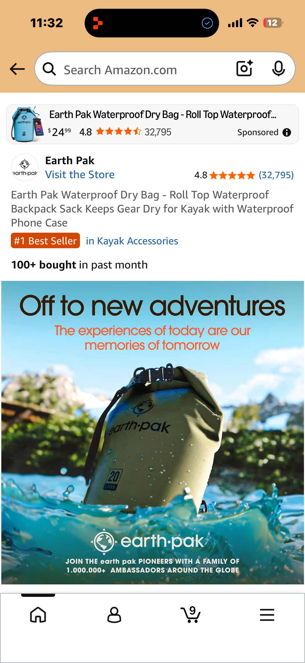 Earth Pak Waterproof Dry Bag - Roll Top Waterproof Backpack Sack Keeps Gear Dry for Kayak (40 L)