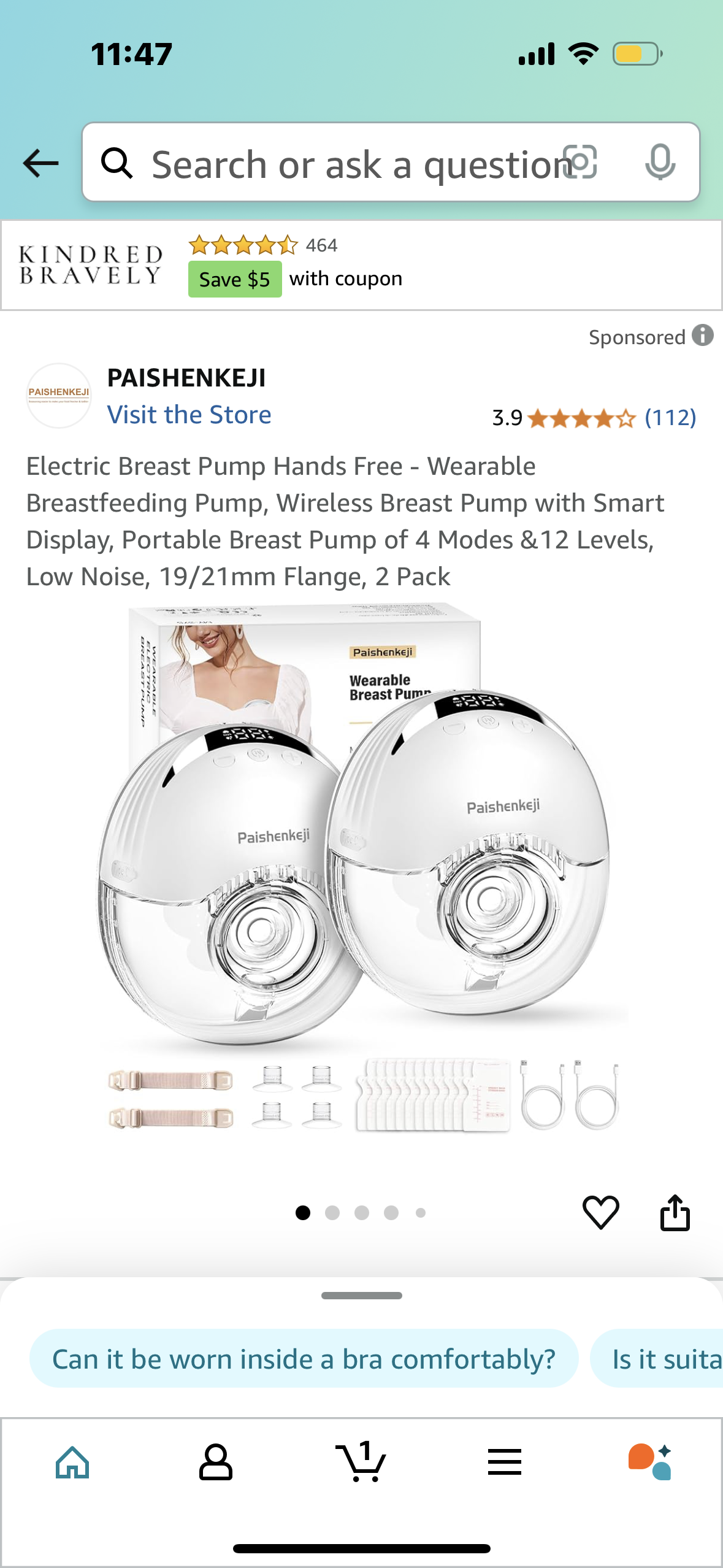Electric Breast Pump Hands Free - Wearable Breastfeeding Pump, Wireless Breast Pump with Smart Display, Portable Breast Pump of 4 Modes &12 Levels, Low Noise, 19/21mm Flange, 2 Pack