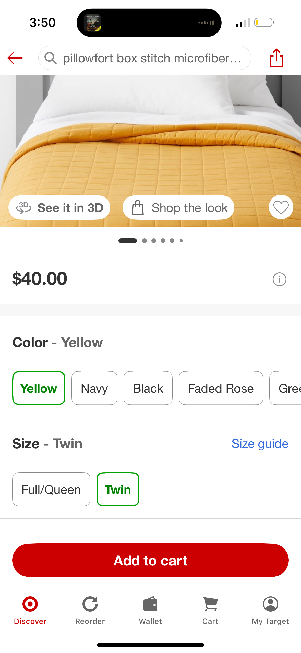 Twin Box Stitch Microfiber Kids' Quilt Yellow - Pillowfort™