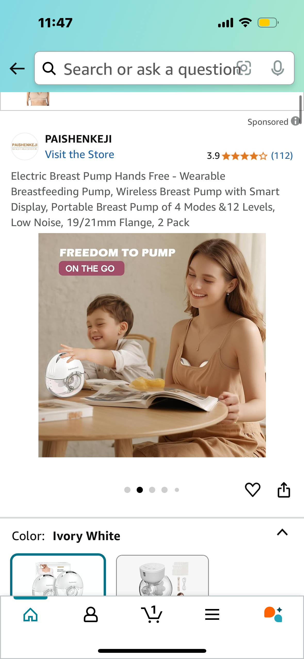 Electric Breast Pump Hands Free - Wearable Breastfeeding Pump, Wireless Breast Pump with Smart Display, Portable Breast Pump of 4 Modes &12 Levels, Low Noise, 19/21mm Flange, 2 Pack