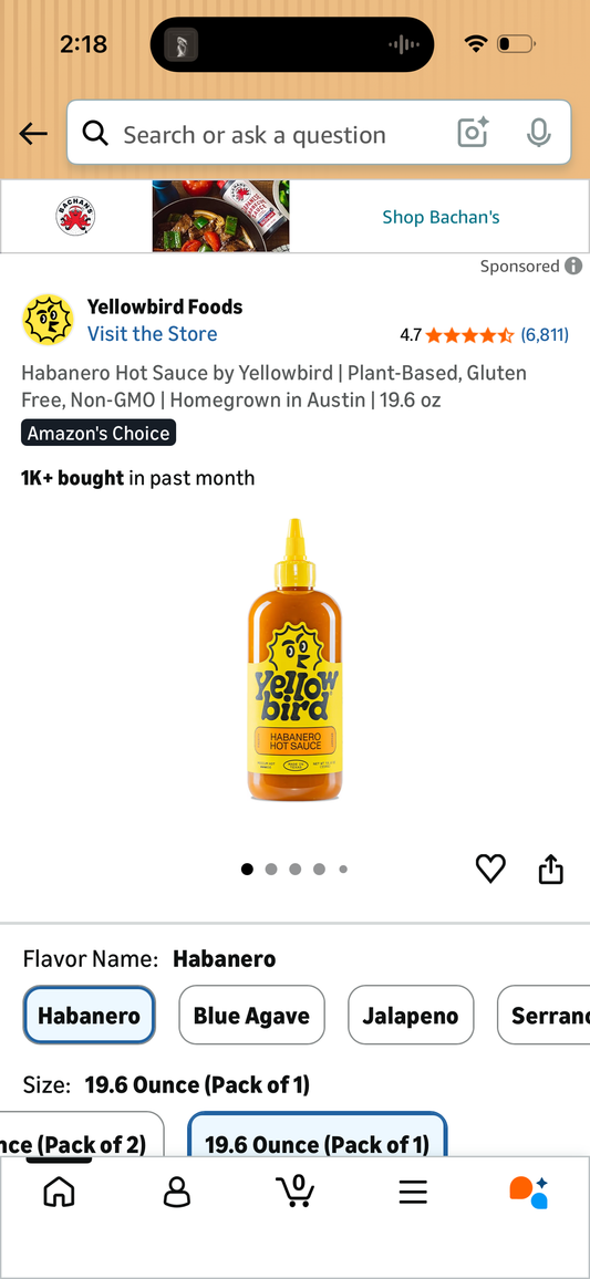 Habanero Hot Sauce by Yellowbird | Plant-Based, Gluten Free, Non-GMO | Homegrown in Austin | 19.6 oz