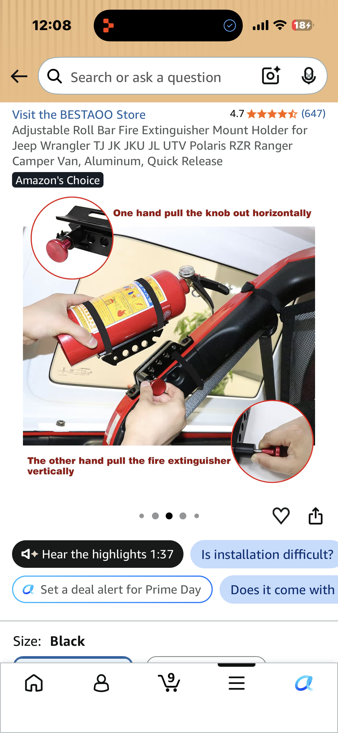 2-Pack, Adjustable Roll Bar Fire Extinguisher Mount Holder for Jeep Wrangler, UTV, Polaris, RZR, Ranger, Camper Van, Aluminum, Quick Release