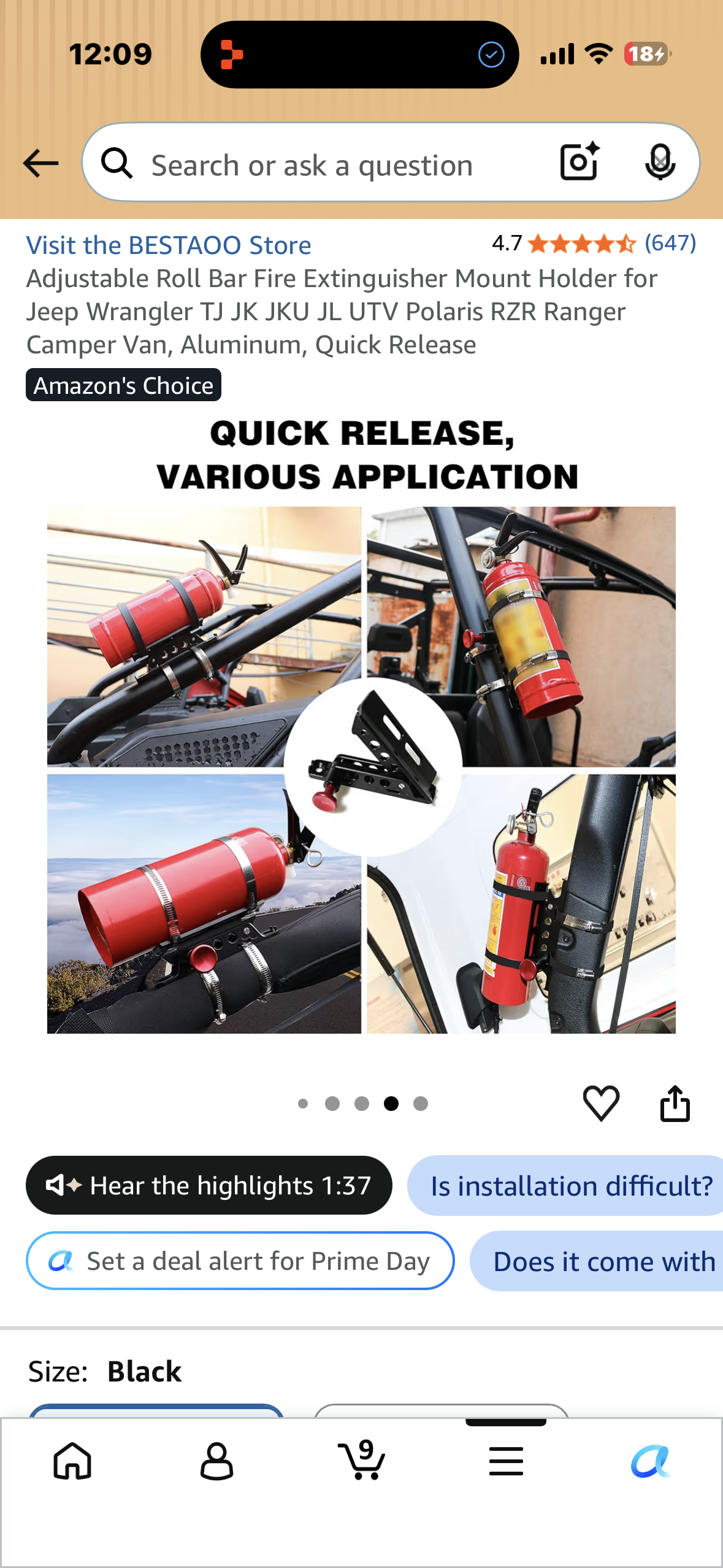 2-Pack, Adjustable Roll Bar Fire Extinguisher Mount Holder for Jeep Wrangler, UTV, Polaris, RZR, Ranger, Camper Van, Aluminum, Quick Release