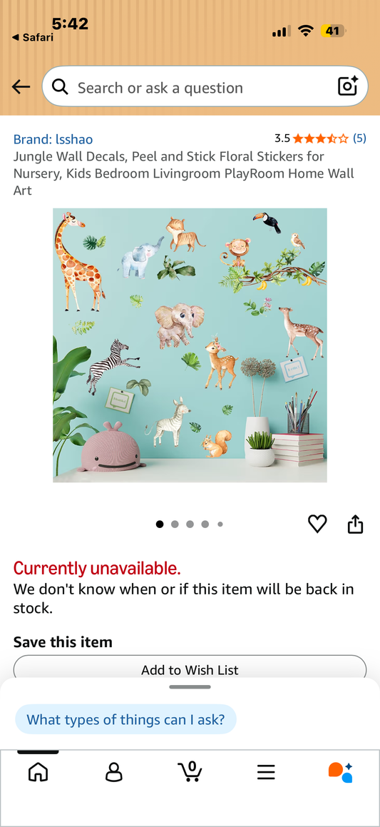 Jungle Wall Decals, Peel and Stick Floral Stickers for Nursery, Kids Bedroom Livingroom PlayRoom Home Wall Art
