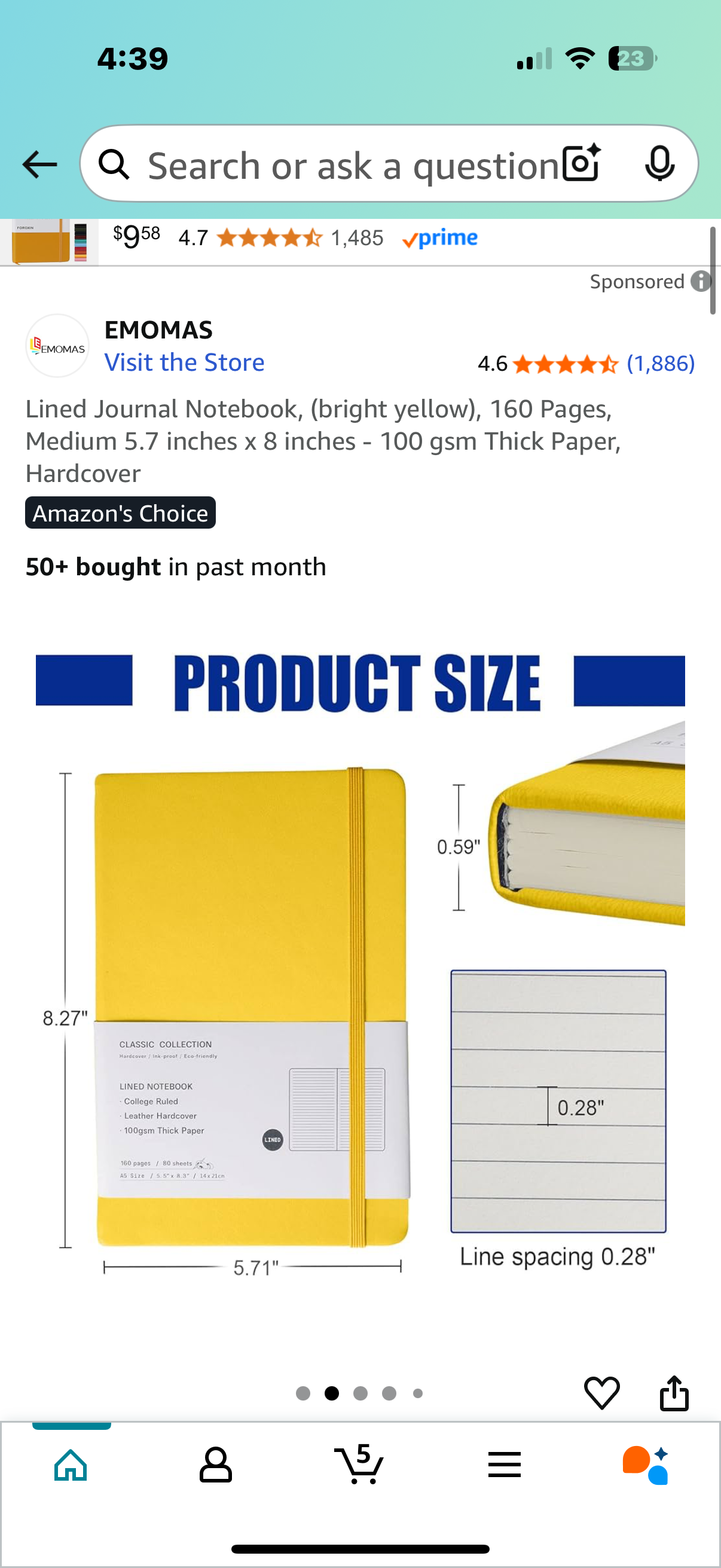Lined Journal Notebook, (bright yellow), 160 Pages, Medium 5.7 inches x 8 inches - 100 gsm Thick Paper, Hardcover