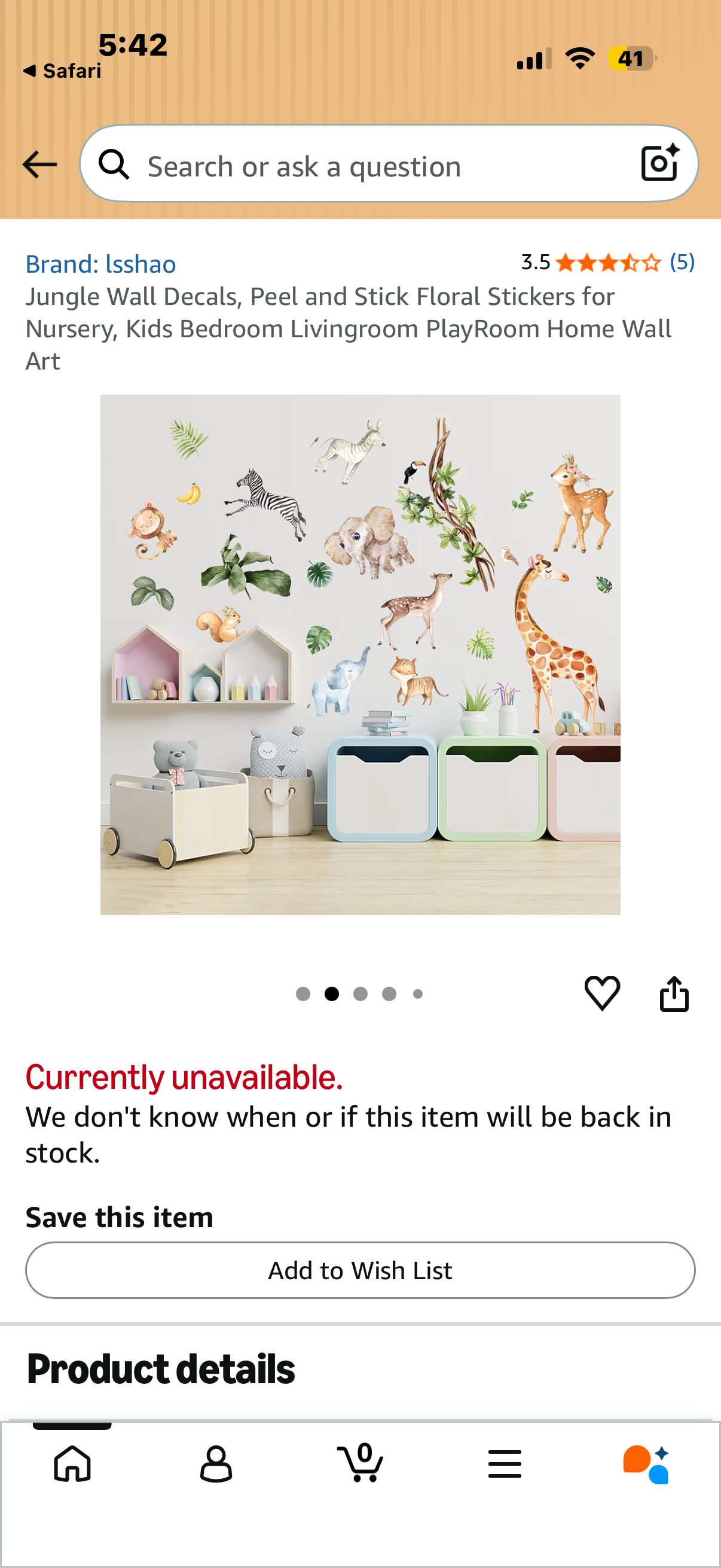 Jungle Wall Decals, Peel and Stick Floral Stickers for Nursery, Kids Bedroom Livingroom PlayRoom Home Wall Art