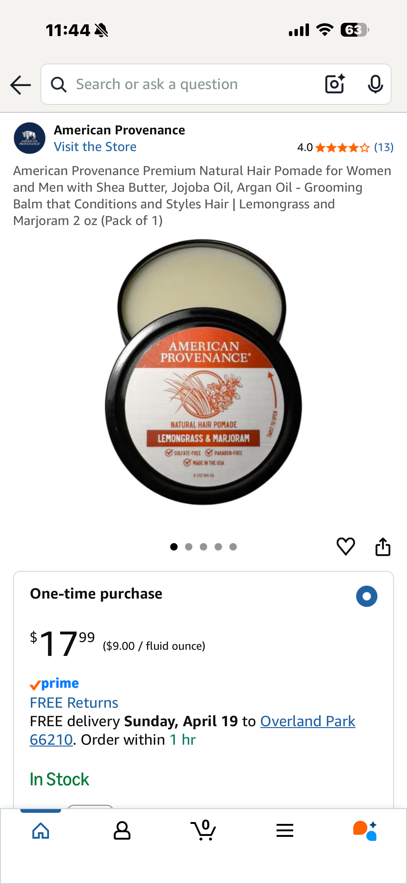 American Provenance Premium Natural Hair Pomade for Women and Men with Shea Butter, Jojoba Oil, Argan Oil