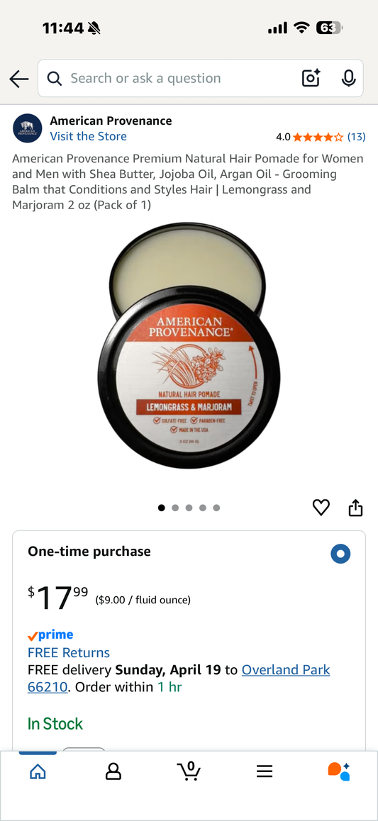 American Provenance Premium Natural Hair Pomade for Women and Men with Shea Butter, Jojoba Oil, Argan Oil