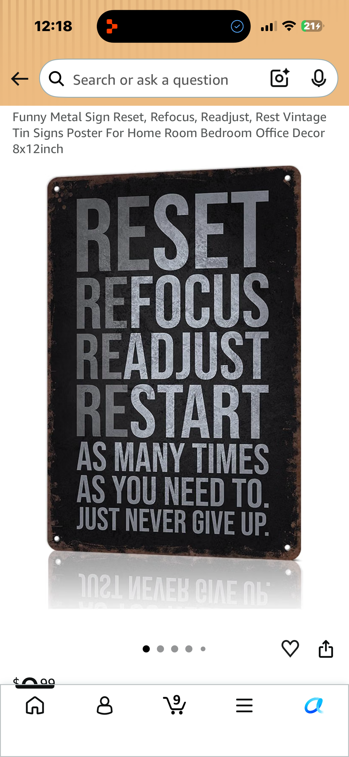 Inspirational Quote, Reset, Refocus, Readjust, Restart Sign, Motivational Quote Metal Sign, Vintage Tin Sign for Wall Decor (8X12 IN)
