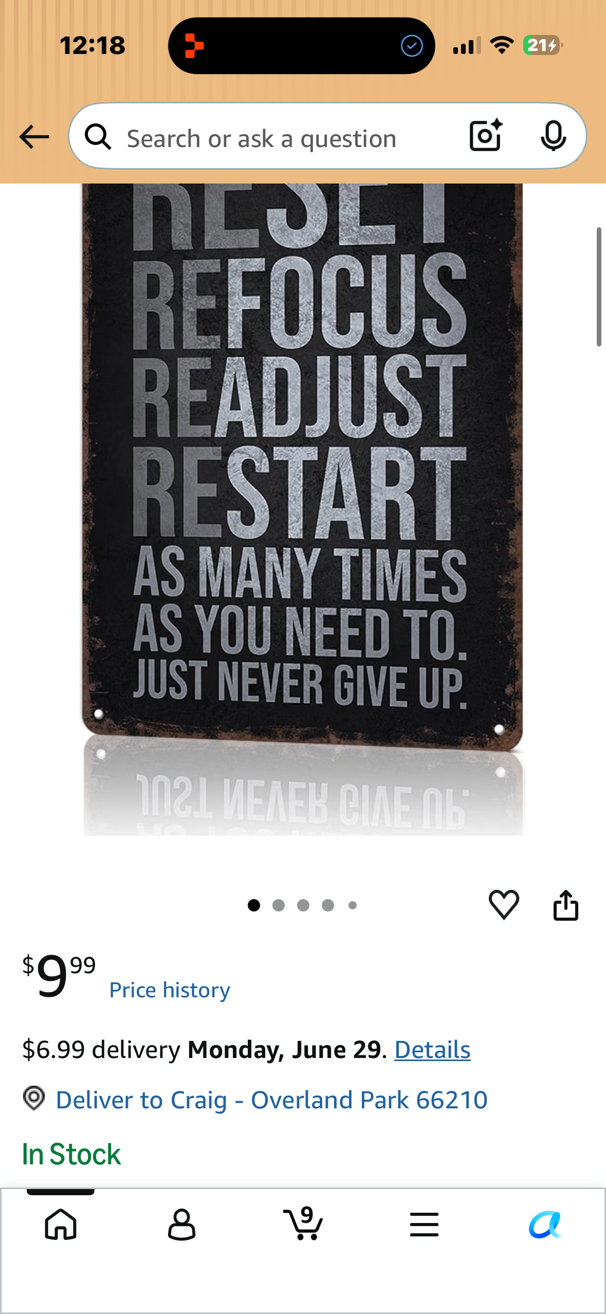 Inspirational Quote, Reset, Refocus, Readjust, Restart Sign, Motivational Quote Metal Sign, Vintage Tin Sign for Wall Decor (8X12 IN)
