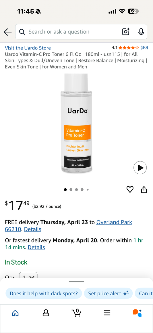 Uardo Vitamin-C Pro Toner 6 Fl Oz | 180ml - usn115 | for All Skin Types & Dull/Uneven Tone | Restore Balance | Moisturizing | Even Skin Tone | for Women and Men